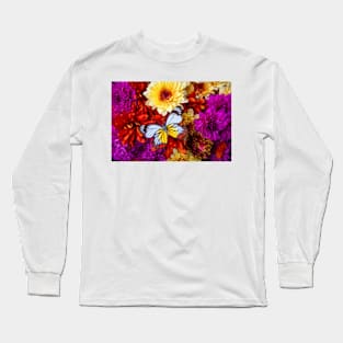 Multicolored Butterfly On Pom Bouquet Still Life Long Sleeve T-Shirt